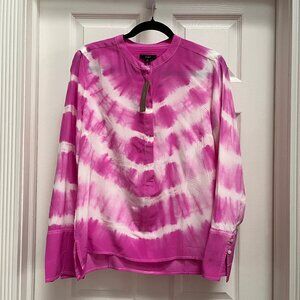NEW! J.Crew (21” across) 100% silk tie-dye tunic shirt in hot pink (M)